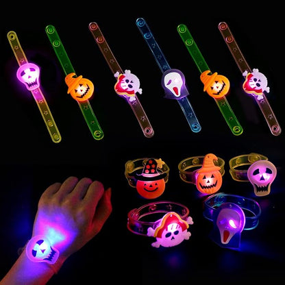 KIMOBER 62PCS Halloween Party Favors for Kids,Glow Rings Necklaces Bracelets,Light Up Halloween Toys Glow in the Dark Party Supplies for Halloween Candy Bag Fillers Decorations