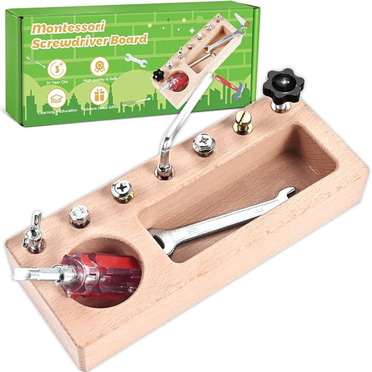 Montessori Screwdriver Board Set, Montessori Toys for 3 4 5 Year Old, Wooden Screw Driver Activities Tools, Fine Motor Skills Preschool Learning Sensory Toy