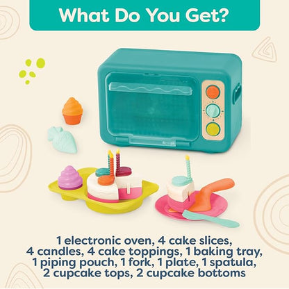 B. toys – Play Oven Set – 22-Piece Cake Baking Playset – Pretend Cupcake Decorating – Lights & Sounds – 3 Years + – Mini Chef - Bake-a-Cake Playset