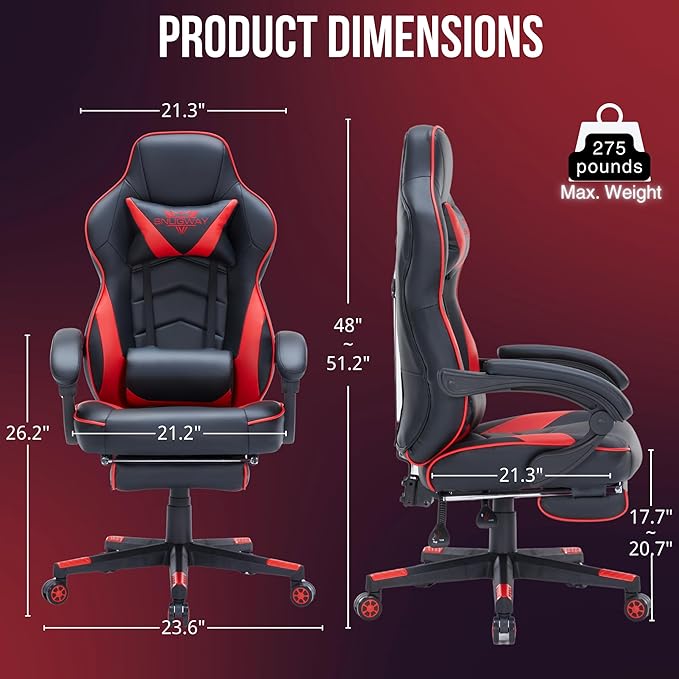 Gaming Chair High Back Ergonomic Racing Computer Desk with Comfortable Lumbar Support and Headrest Girl Gamer Height Adjustable