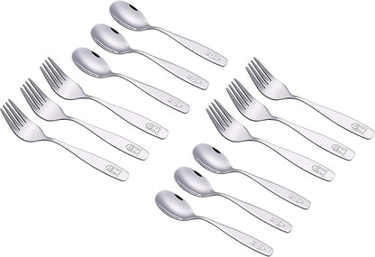 ANNOVA Children's Flatware Set - Stainless Steel Cutlery/Silverware - Safe Kids Toddler Utensils Lunch Box (Engraved Dog Cat Bunny) (Stainless Steel, 12 Forks & Spoon)