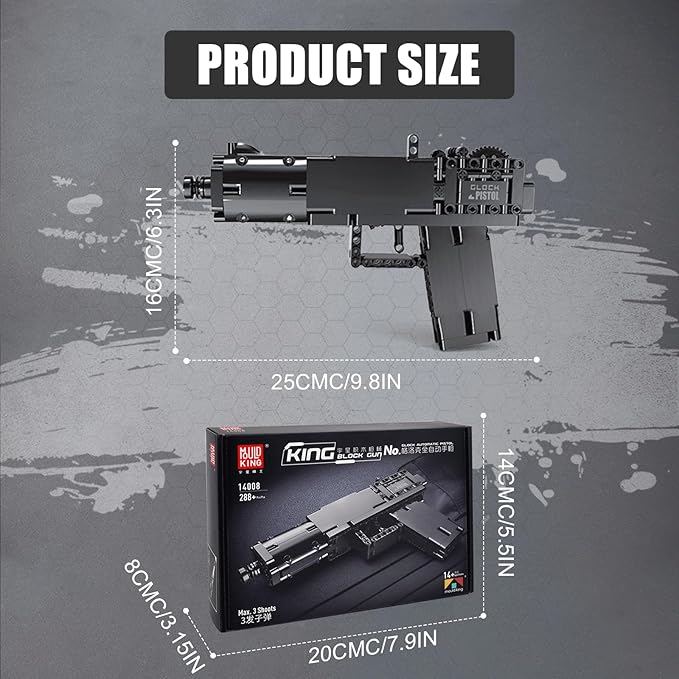 Mould King 14008 Gun Building Block Toy, Assembly Gun Building Block Toy for Kids Age 8+, 288+ Pieces Handgun Building Blocks Toy Gifts for Boys and Girls