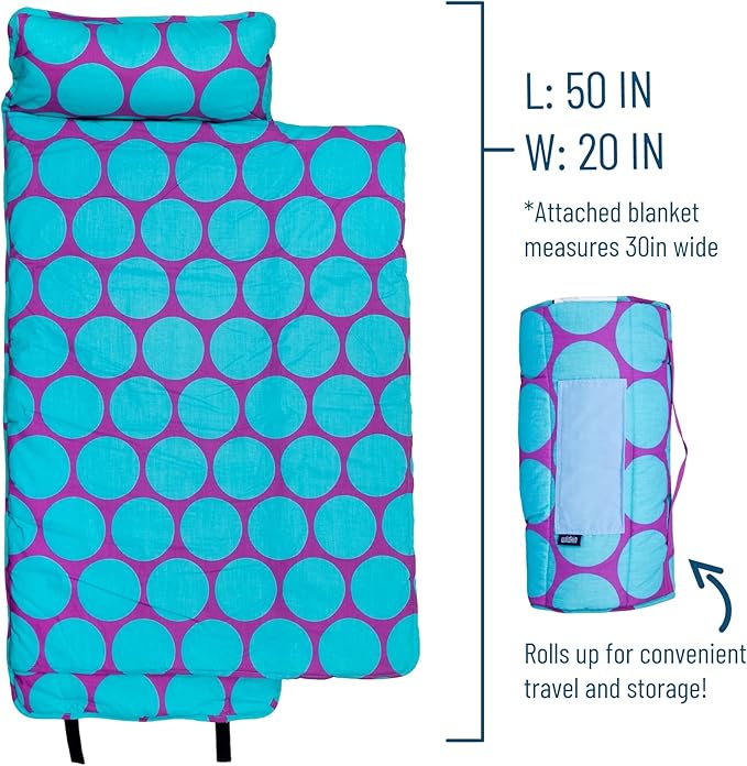 Wildkin Original Nap Mat with Reusable Pillow for Boys & Girls, Perfect for Elementary Daycare Sleepovers, Features Hook & Loop Fastener, Cotton Blend Materials Nap Mat for Kids