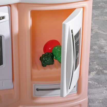 Step2 Quaint Kids Kitchen Playset, Indoor/Outdoor Kitchenette, Interactive Play, Made of Durable Plastic, Includes 21 Piece Toy Accessories, for Toddlers 2+ Years Old, Rose Pink