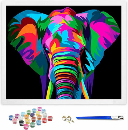 Hiolife Paint by Number Kits for Adults,Kids, Beginners, with Brushes and Acrylic Pigment, 20x16 Inch Elephant - Frameless