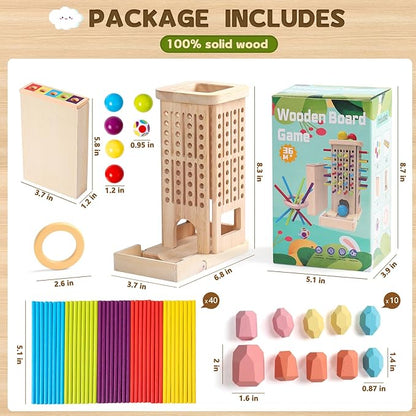 Montessori Toys for 3 Year Old Fine Motor Skills Toys for 5 Year Old Wooden Board Game Operation Games Educational Toys with Colorful Sticks, Dice & Stones, Family Game Gifts for Age 4 5 6 Boys Girls
