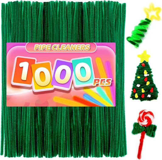 Praisebank 1000pcs Christmas Green Pipe Cleaners, Pipe Cleaners, Pipe Cleaners for Crafts.