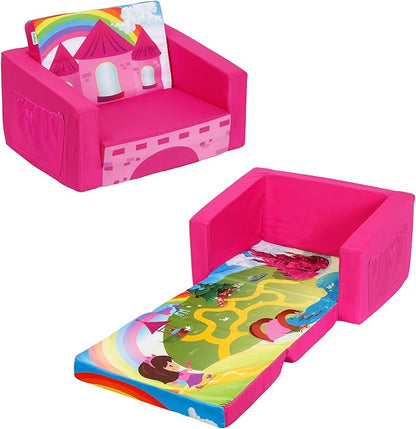 MallBest Kids Sofas Children's Sofa Bed Baby's Upholstered Couch Sleepover Chair Flipout Open Recliner(Rose red/Castle)