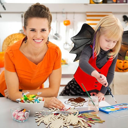 Fennoral 9 Pack Spider Wind Chime Kit for Kids Make You Own Spider Wind Chimes Wooden Arts and Crafts for Girls Boys DIY Coloring Halloween Hanging Ornaments Craft Activity Halloween Party Decorations