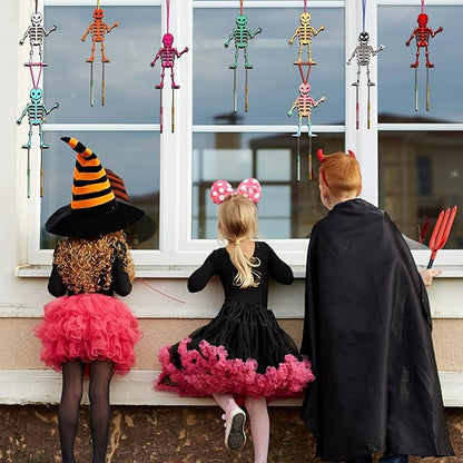 Fennoral 9 Pack Skeleton Wind Chime Kit for Kids Make You Own Skeleton Wind Chime Hanging Ornaments DIY Coloring Wooden Halloween Crafts for Boys Girls Art Activity Halloween Party Decoration