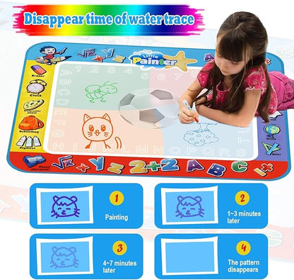 Alago Aqua Coloring Mat,Kids Toys Large Water Painting Mat,Toddlers Doodle Pad with 4 Colors,Gifts for Girls Boys Age 3 4 5+ Years Old,4 Pens,Drawing Molds and Booklet Included