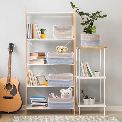 COMFY-HOMI 11.5"x7.5"x4.7" Storage Baskets for Organizing | Cotton Rope Woven Basket | Toy Storage Bin Box | Basket for Shelves, Closet Organizer Bin, Decorative Closet Shelf, 1 Pack all bule