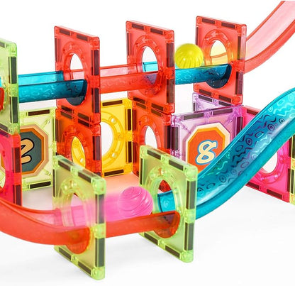 Magnetic Tiles, Magnetic Pipe Blocks, Marble Run STEM Building Set, 110Piece, GIft for Children Boys and Girls