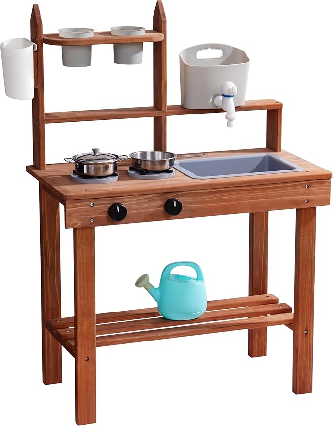 ROBUD Mud Kitchen for Kids Outdoor, Wooden Outdoor Play Kitchen, Kids Mud Kitchen with Removable Sink & Faucet, Monteeori Toys for Children Ages 3+ Years, WG404