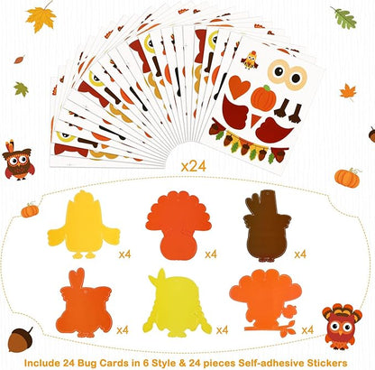 Autumn Thanksgiving Owl Craft Kit for Kids DIY Fall Turkey Day Paper Craft Kits Assorted Owl Shapes Gift with Pumpkins Favors Thanksgiving Day Project Home Classroom Game Activities(24 Sets)