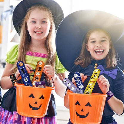 CCINEE 48pcs Halloween Slap Bracelets,Kids Snap Bracelet Wristbands with Assorted Bulk Pumpkin Zombie Skull Ghost Witches for Trick or Treat Gift Bag Filler Party Favors Toy Supplies