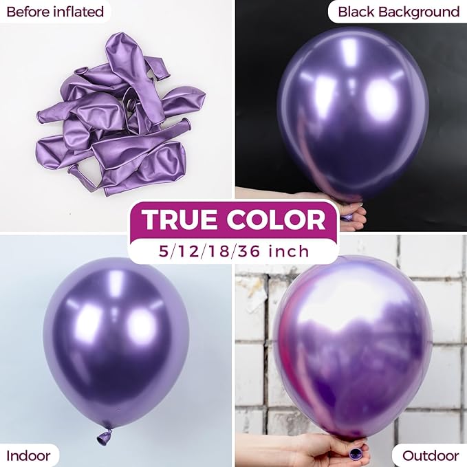 Bezente Metallic Purple Latex Party Balloons - 100 Pack 12 inch Round Helium Chrome Purple Balloons for Bachelorette Princess Wedding Engagement Birthday Party Decorations