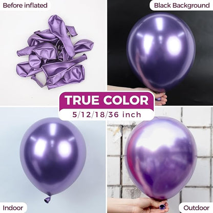 Bezente Metallic Purple Latex Party Balloons - 100 Pack 12 inch Round Helium Chrome Purple Balloons for Bachelorette Princess Wedding Engagement Birthday Party Decorations