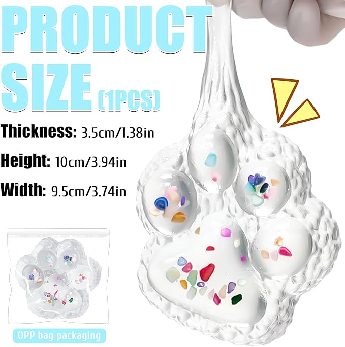 Big Taba Squishy Paw, 4.2in Clear Cat Paw Squeeze Toys, Cute Sticky Squishy Toy, Soft Stress Relief Fidget Sensory Toys, Executive Desk Toys & Party Favors for Kids & Adults