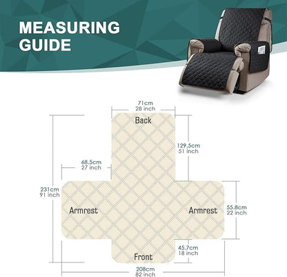 Ruaozz 100% Waterproof Recliner Chair Cover Non-Slip Oversized Reclining Cover for Large Recliner Chair Washable Chair Seat Cover with Elastic Straps for Kids, Dogs, Pets (Black, 28'')