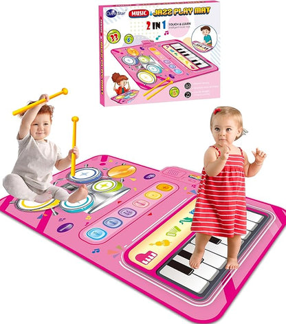 DQMOON Toys for 1 Year Old Girl Gifts, Baby Musical Mat with Piano & Drum, Adjustable Volume, 12-18 Months Toddler Toys, Christmas Birthday Easter Gifts for 1-2 Year Olds Boys Girls (Pink)