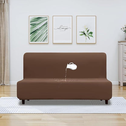 PureFit 100% Dual Waterproof Futon Cover, Waterproof Couch Cover for Futon - Stretch Non Slip Fleece Sofa Covers Washable, Leakproof Furniture Protector for Kids, Pets, Dog (Futon, Brown)