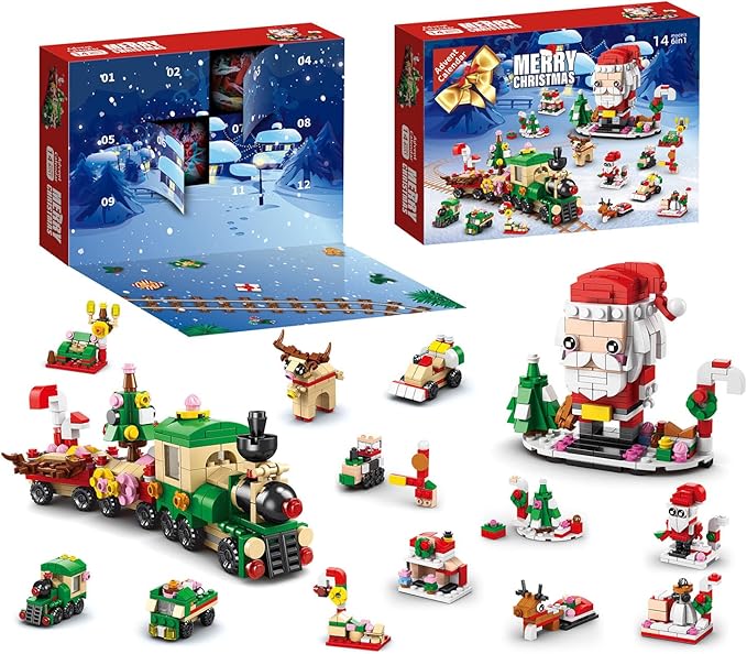 Calendar 2024 Christmas Building Blocks Set, 6 IN 1 Christmas Toys, Building Blocks Toys Holiday Countdown Calendars, Ideas Gift for for Teens Boys Girls 6-12 Year (Small Train)