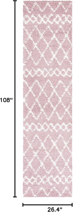 SAFAVIEH Berber Shag Collection Runner Rug - 2'2" x 9', Light Rose & Ivory, Moroccan Boho, Non-Shedding & Easy Care, 1.2-inch Thick Ideal for High Traffic Areas in Living Room, Bedroom (BER165U)