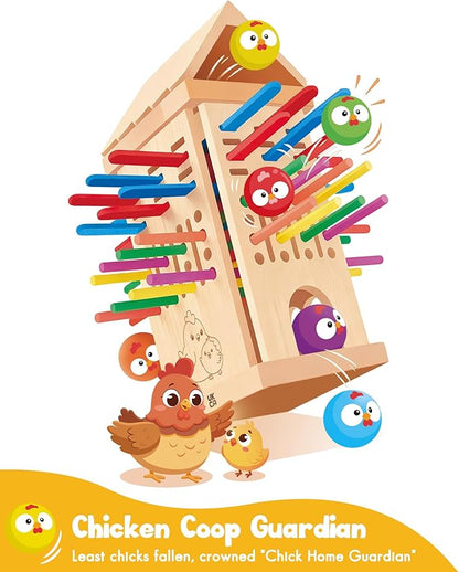 Montessori Toys Wooden Board Games for 3 4 5 6 Years Old, 34 Colorful Wooden Sticks Fine Motor Skills Toy for Kids 4-6, Math&Counting Learning Toy Family Games for Girls Boys 3 Year Olds Gift Ideas