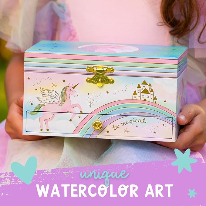 Musical Unicorn Kids Jewelry Box - Girls Jewelry Box with Mirror, Unicorn Gifts for Little Girls, Unicorn Toys for Girls Age 4-6