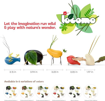 Taksa Toys Locomo Family Multicolored Edition IV (Set of 5) - Wooden Animal Figures Open-Ended Educational Outdoor Play to Trigger Child’s Imagination and The Love of Nature. Montessori Waldorf Toys