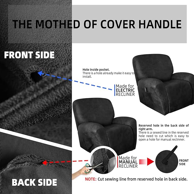 Leather Look Oversize Recliner Chair Covers, Thick 4 Pieces Lazy Boy Recliner Covers for Recliner Chair, Leather Cover for Recliner Slipcovers for Pets Kids(X-Large, Dark Grey)