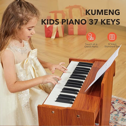 Kids Piano Keyboard, 37 Keys Digital Piano for Children, Toddler Music Educational Instrument Toy Wood Piano for 2+ Girls and Boys (brown)
