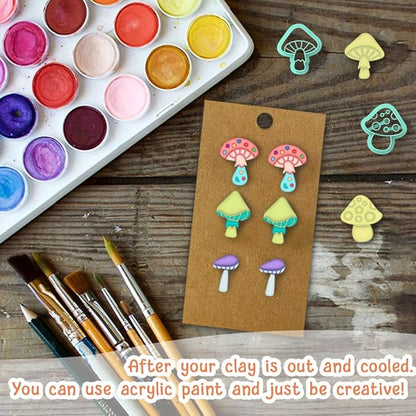 ACRNIGHEET Mushroom Clay Cutters - 15pcs 3D Clay Cutters for Polymer Clay, Clay Cutters Shapes Mushroom, Cookie Cutter, DIY Earring Making Tools with Storage Box