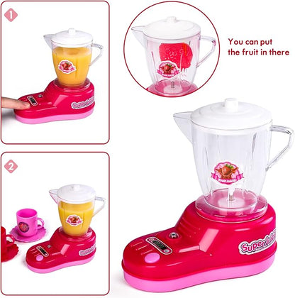 Kitchen Appliances Toy,Kids Kitchen Pretend Accessories Play Set,Coffee Maker Machine,Blender,Mixer and Kettle with Realistic Light and Sounds,Play Kitchen Set for Kids Boys Girls