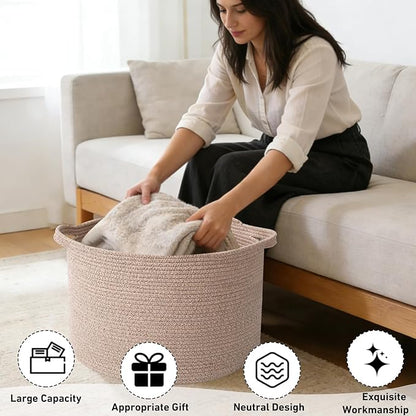 90L Large Blanket Basket,21.7"L x 21.7"W x 13.8"H Rope Woven Baskets with Handles,Brown Storage Bins,Laundry Basket Perfect for Living Room, Nursery,Bedroom,Home Organization