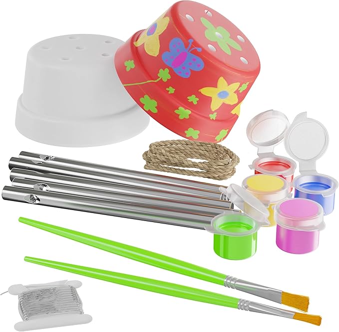 Dan&Darci Wind Chime Making & Painting Kit - Arts and Crafts Gift for Girls & Boys Ages 6, 7, 8, 9, 10-12 - Birthday & Easter Gifts for Kids - Kid Art & Craft Kits - DIY Stuff for Girl Age 6-12