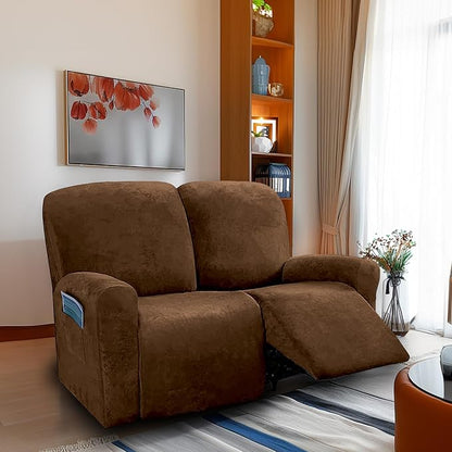 NORTHERN BROTHERS Stretchy Recliner Chair Covers, Velvet Recliner Covers, Lazy Boy Chair Cover (Brown, loveseat)