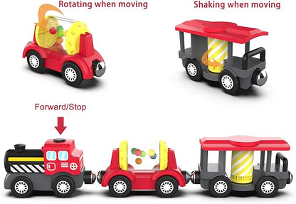 Wooden Train Track Accessories Battery Operated Locomotive Train, Magnetic Train Toy for Toddler Track Set, Powerful Engine Celebrates Train Fits All Major Brands Train Set