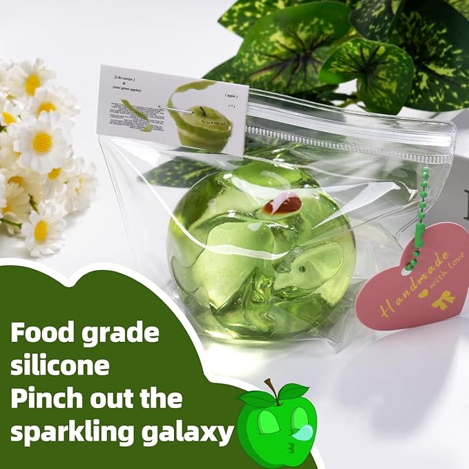 Handmade Silicon Taba Clear Apple Squishy Clear Apple，Safe & Non-Toxic Sticky Mochi Squishy Fidget Stress-Relief Squeeze Toys for Kids & Adults Relaxation & Sensory Play