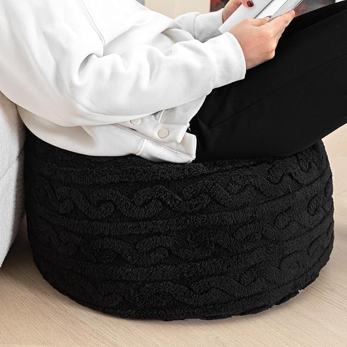 Asuprui Round Pouf Ottoman Stuffed Pouf Foot Stool Floor Chair for Living Room Bedroom Filled Boho Foam Ottoman Foot Rest for Couch 20 Diameter x 12 Height Black Pouf with Filler