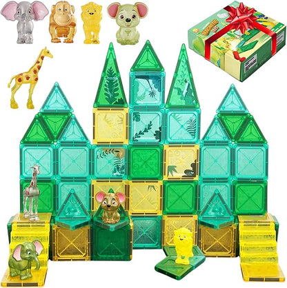 Magnetic Tiles for Kids Ages 4-8 Educational Toys Magnet Building Blocks 54 Set Montessori Cubes for Boys Girls Gift Birthday Present Sensory Learning Preschool Daycare Kindergarden