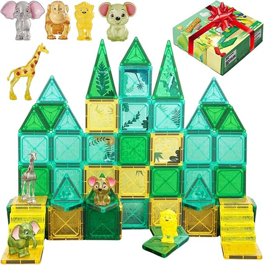 Magnetic Tiles for Kids Ages 4-8 Educational Toys Magnet Building Blocks 54 Set Montessori Cubes for Boys Girls Gift Birthday Present Sensory Learning Preschool Daycare Kindergarden