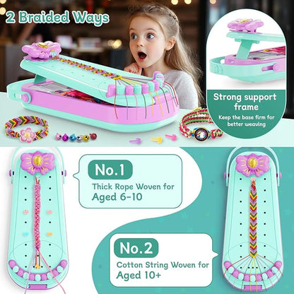 Friendship Bracelet Making Kit for Girls - DIY Bracelets Maker Art and Craft Kits for Kids - Jewelry String braiding Set Toys for Age 6 7 8 9 10 11 12 Year Old Girl Christmas Birthday Gifts - Cyan