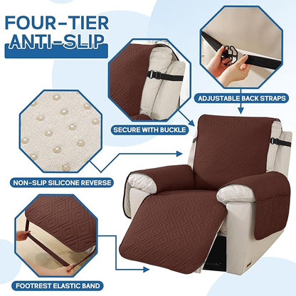 XINEAGE 100% Waterproof Recliner Cover, Non Slip Recliner Chair Cover with Elastic Band, Washable Recliner Slipcover with Storage Pockets for Kids, Pets (Coffee, 28")