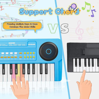 Upgraded 37 Keys Kids Piano Keyboard – Portable Toddler Music Toy Keyboard with Microphone Musical Instrument Birthday Gift for 3 4 5 6 Boys Girls, Blue