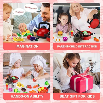 STEAM Life Play Kitchen Accessories Toy Play Food 3 4 Year Old Girls Gifts - Toddler Kitchen Set for Kids Pots and Pans Kids Kitchen Playset Fake Play Kitchen Toys for Toddlers Gifts for Girls Boys