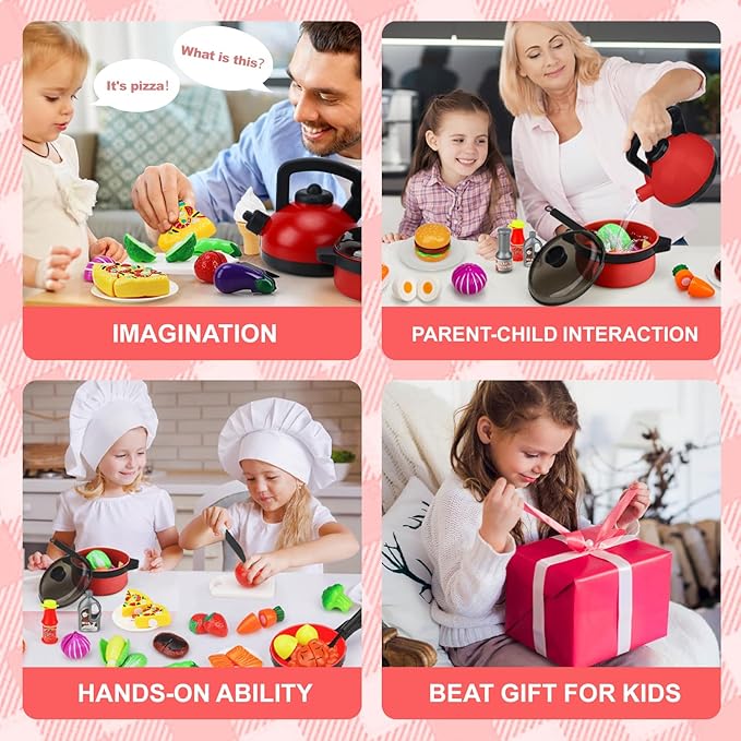 STEAM Life Play Kitchen Accessories Toy Play Food 3 4 Year Old Girls Gifts - Toddler Kitchen Set for Kids Pots and Pans Kids Kitchen Playset Fake Play Kitchen Toys for Toddlers Gifts for Girls Boys