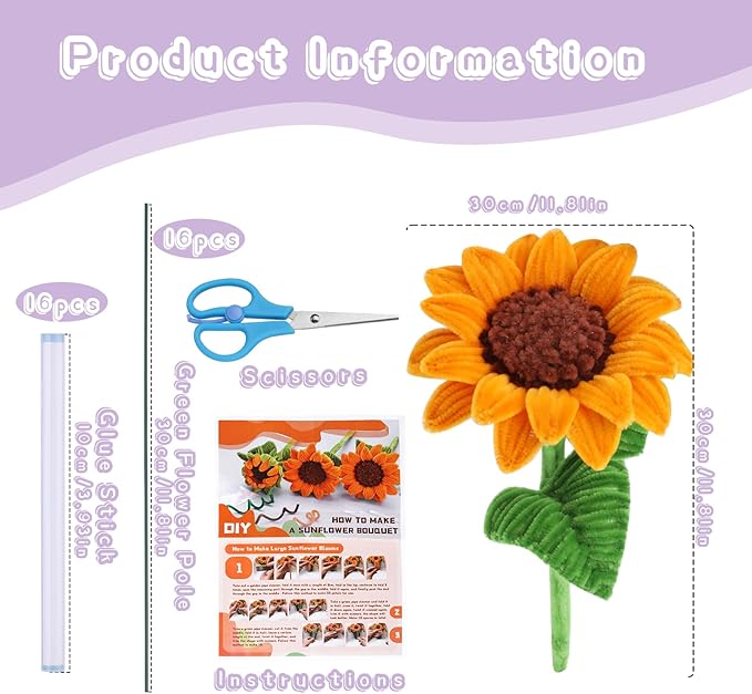 UzecPk 690PCS Orange Pipe Cleaners, Christmas Chenille Stems Pipe Cleaners, Sunflower Pipe Cleaner Flowers Kit with Instructions, Pipe Cleaners Bulk Set for DIY Art and Craft Decorations- 8 Flowers
