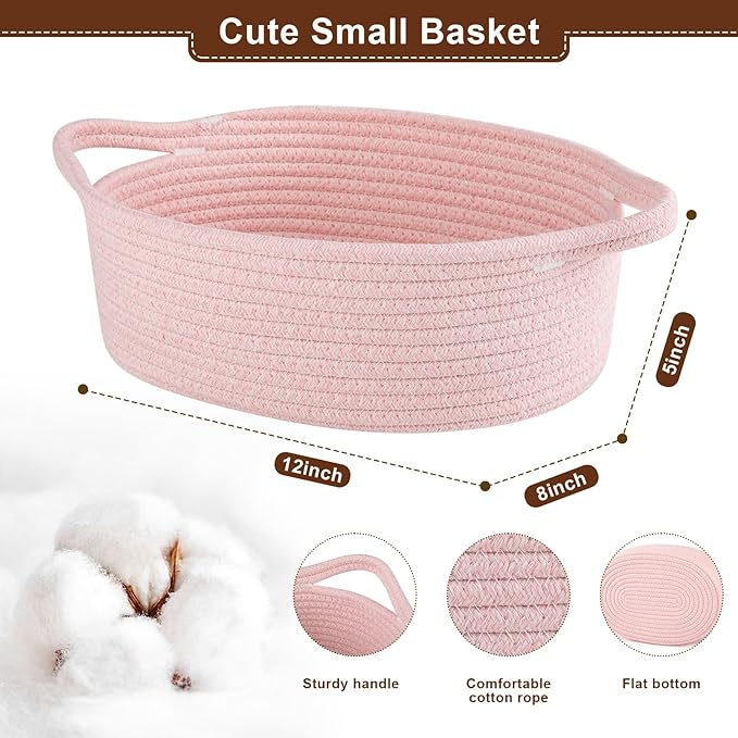 OIAHOMY Gift Basket with Handle, Easter Basket with Gift Bag, Ribbon and Wrap Tissue Paper, Nursery Bins Empty to Fill with Small Items, Baby, Pet Toy Organiser - Easter Pink
